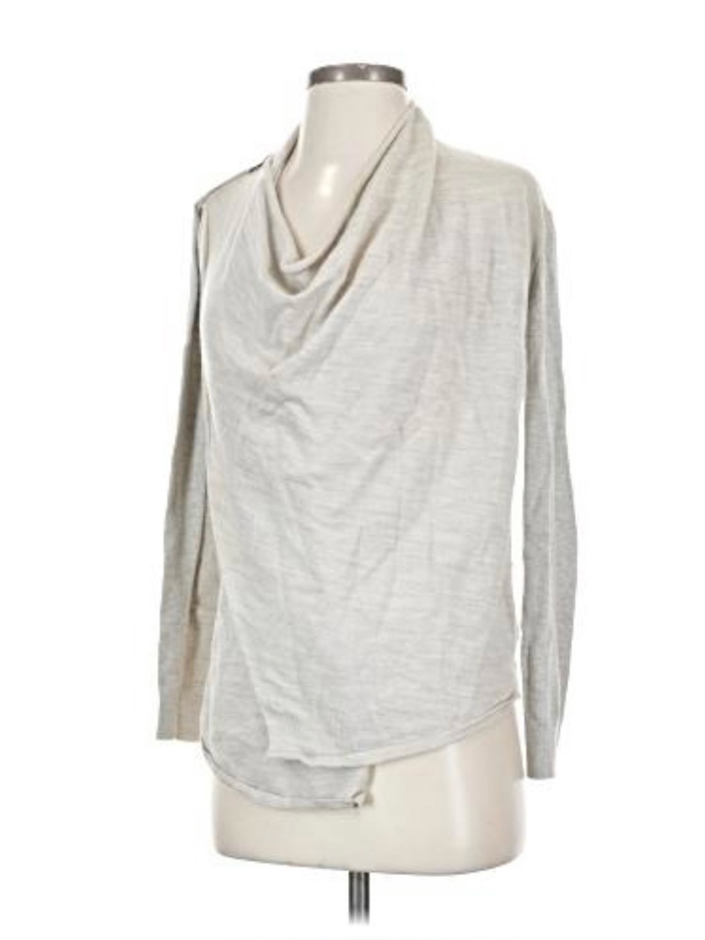 AllSaints Cowl Neck Knit Sweater Jacket | Lightweight Textured Knit | Neutral - Picture 9 of 9